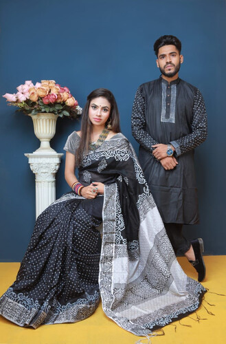 Couple set Saree & Panjabi- Black