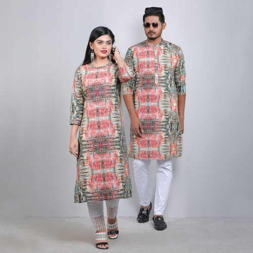 Couple Special Digital Printed Premium Panjabi & Kameez - 18166P, Size: 38