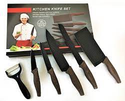 Bass Stainless Steel Kitchen Knife Set-6 Pcs Including Peeler, Cleaver, Santoku, Vegetable & Fruit, Bread