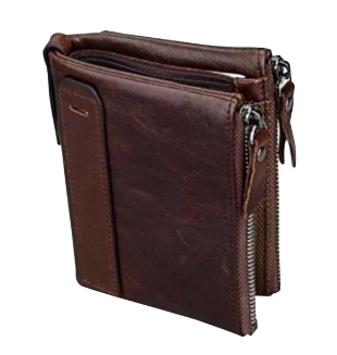 Brown 100% Leather Card Holder and Two Zipper Pockets Wallet for Men