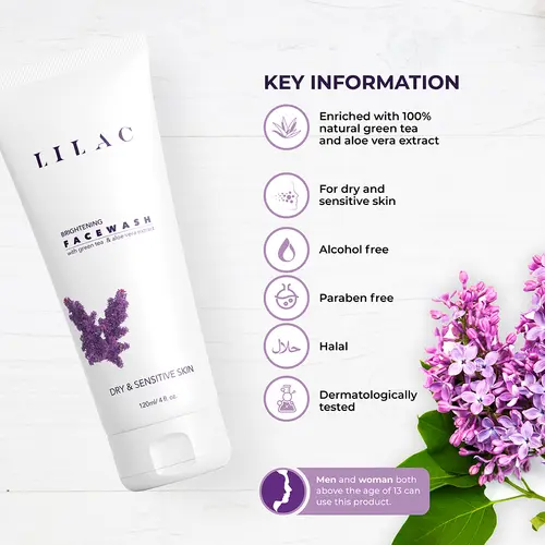 LILAC Brightening Face Wash Dry And Sensitive Skin 120ml, 2 image