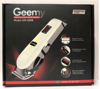 Geemy GM-6008 AC+DC Professional Rechargeable Trimmer & Hair Clipper - White, 3 image