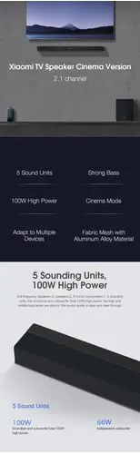 Xiaomi Mi TV SoundBar 6.5 Inchs Subwoofer 100W Home Theater 5 Sound Units 2.1 Channel Multi-input interface, 2 image