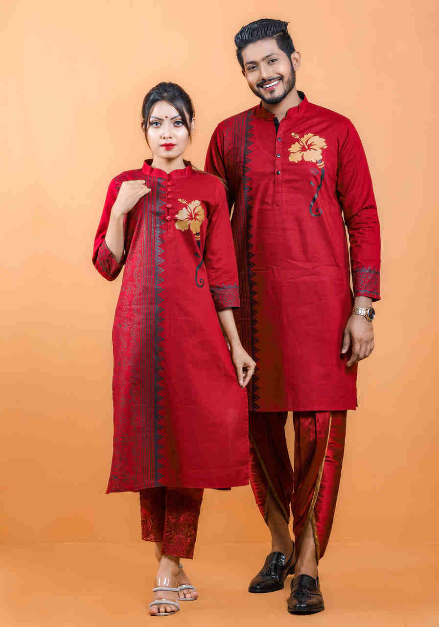 Puja Special Couple Matching Panjabi & Kurti - 18396C, Size: 40, 2 image
