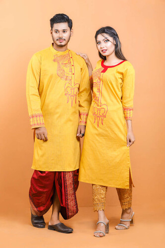 Puja Special Couple Matching Panjabi & Kurti - 18472C, Size: 40, 2 image