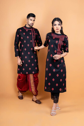 Puja Special Couple Matching Panjabi & Kurti - 18489C, Size: 36, 2 image