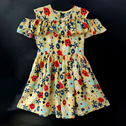 Girls' Summer Frock Saffron Mango Floral Print, Baby Dress Size: 7-8 years