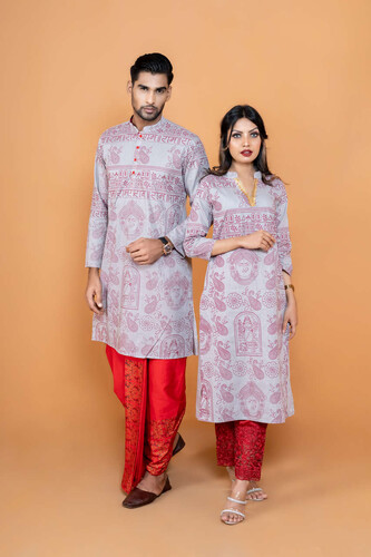 Puja Special Couple Matching Panjabi & Kurti - 18456C, Size: 36