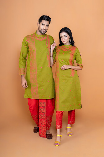 Puja Special Couple Matching Panjabi & Kurti - 18522C, Size: 38, 2 image