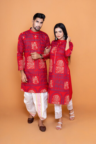 Puja Special Couple Matching Panjabi & Kurti - 18384C, Size: 36