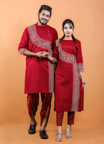 Puja Special Couple Matching Panjabi & Kurti - 18543C, Size: 36