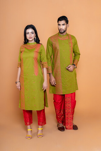 Puja Special Couple Matching Panjabi & Kurti - 18522C, Size: 38