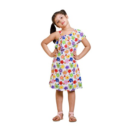 Girls Summer Frock Off Shoulder Floral Print, Baby Dress Size: 3-4 years