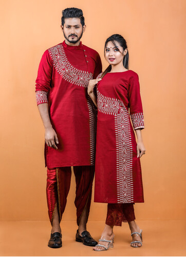 Puja Special Couple Matching Panjabi & Kurti - 18543C, Size: 36, 2 image