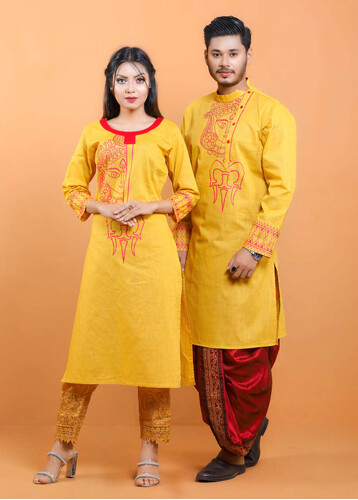 Puja Special Couple Matching Panjabi & Kurti - 18472C, Size: 38