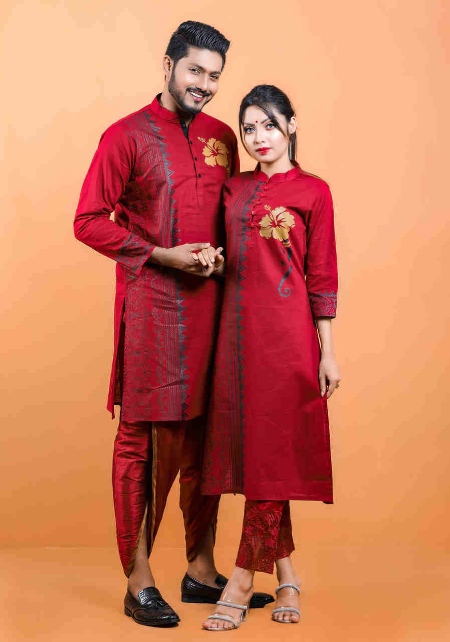 Puja Special Couple Matching Panjabi & Kurti - 18396C, Size: 36