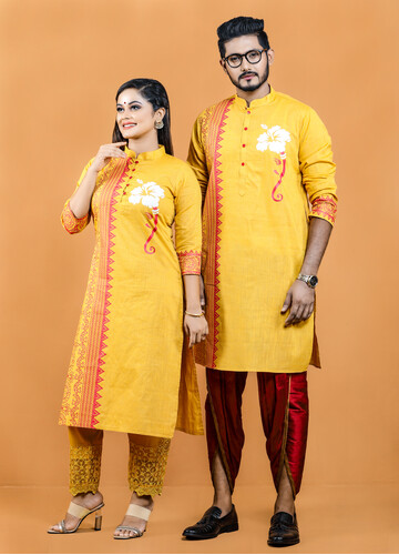 Puja Special Couple Matching Panjabi & Kurti - 18390C, Size: 36, 2 image