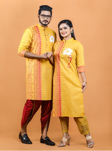 Puja Special Couple Matching Panjabi & Kurti - 18390C, Size: 36