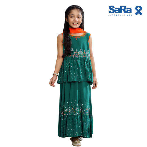 SaRa Girls Lehenga (GLA31FFK-Green), Baby Dress Size: 4-5 years