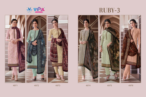 Ladies Fashionable Dress Vipul Ruby Light Yellow- 3 pcs, 2 image