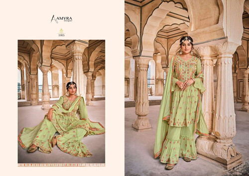 Ladies Fashionable Dress Aamyra Riwaz Three Piece-Yellow Green