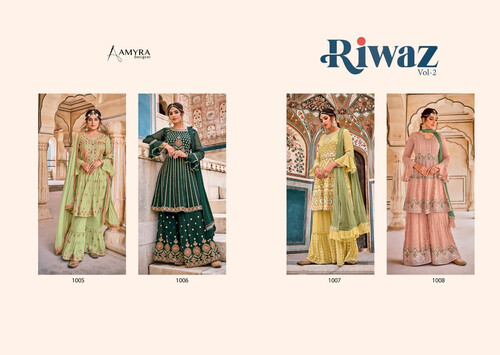 Ladies Fashionable Dress Aamyra Riwaz Three Piece-Yellow Green, 2 image