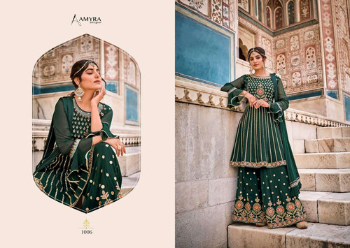 Ladies Fashionable Dress Aamyra Riwaz Three Piece-Bottle Green
