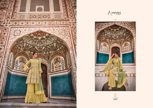 Ladies Fashionable Dress Aamyra Riwaz Three Piece-Light Olive