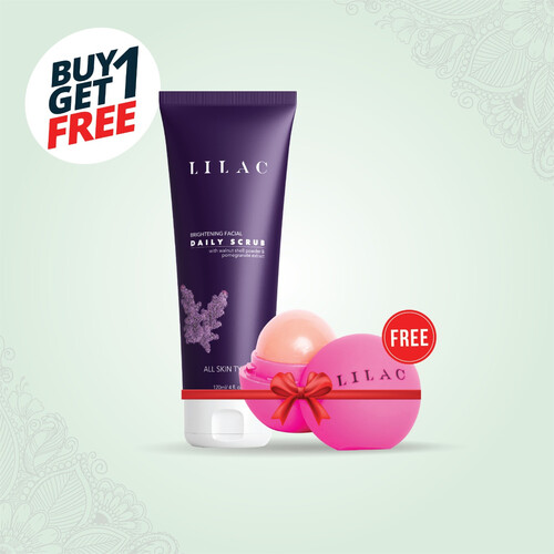 LILAC Brightening Daily Scrub All Skin Types + Lilac Premium Lip Balm  Rose with SPF15 (Free)