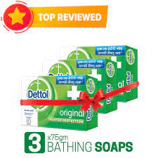 Dettol Soap Original Pack of 3 (75gm X 3), Bathing Bar Soaps with protection from 100 illness-causing germs