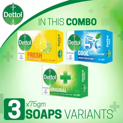 Dettol Soap Summer Pack of 3 Bathing Bar Soap (Cool, Fresh & Original) 75gm x 3, 2 image