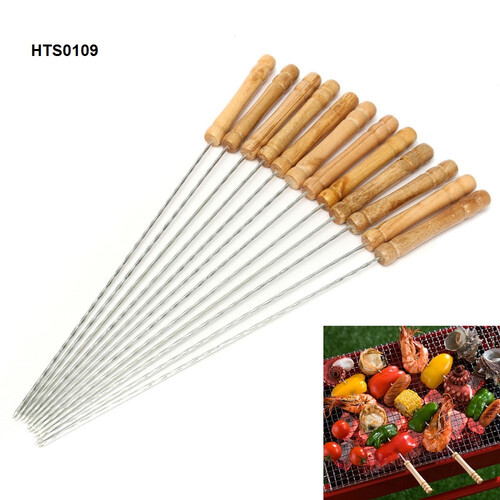 12 Pieces BBQ Grill Sticks Set - Brown and Silver