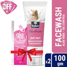 Parachute SkinPure Goat Milk Brightening Facewash (Glow) 100gm & Glo-On Pink Glow Cream 50g Combo