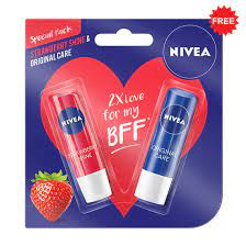 Nivea Original Care Lip Balm 4.8g+Nivea Lip Care Fruity Shine Strawberry 4.8g