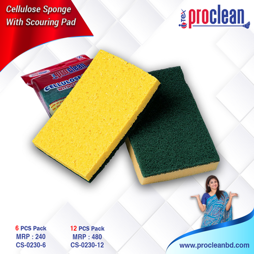 Cellulose Sponge With Scouring Pad 2pcs