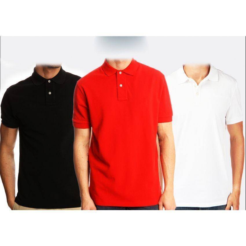 Cotton Casual Polo Combo Pack-Red,White & Black