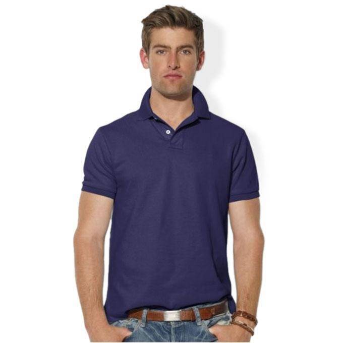 Short Sleeve Navy Blue Cotton Casual Polo For Men