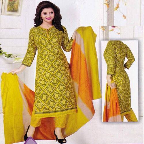 Yellow Printed Salwar Kamiz-Unstitched