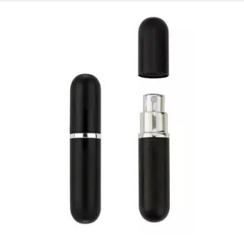 5ml 1pcs Portable Mini Aluminum Empty Refillable Perfume Bottle With Spray Atomizer - Black