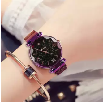 Fashion Quartz Wrist Watch Stainless Steel Starry Sky Watch Strap with Magnet Starry Face with Diamonds Full of Stars Women Watch Female Luxury Paris