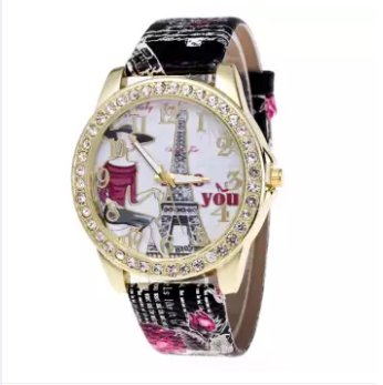 Diamond Insert Eiffel Tower In Paris Wrist Watch Women Printing Wrist Watch