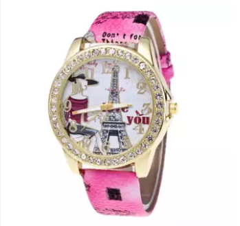 Diamond Insert Eiffel Tower In Paris Wrist Watch Women Printing Wrist Watch, 2 image