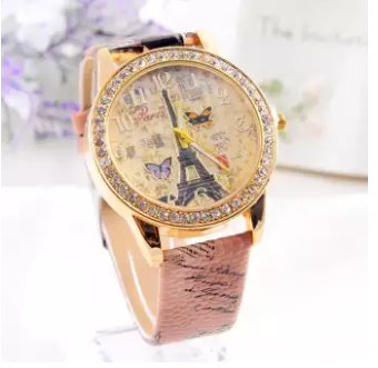 Fashion Paris Style Tower Butterfly PU Leather Women Watch, 3 image