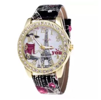 Fashion Diamond Insert Eiffel Tower In Paris Wrist Watch Women Printing Wrist Watch