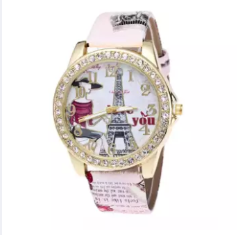 Fashion Diamond Insert Eiffel Tower In Paris Wrist Watch Women Printing Wrist Watch, 3 image