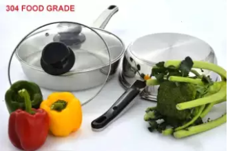 Stainless Steel Frying Pan with Glass Lid - 18cm - Silver