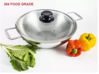 Stainless Steel 3 Layer Wok with Glass Lid and SS Handle - 30cm - Silver