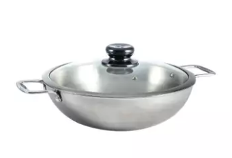 Stainless Steel 3 Layer Wok with Glass Lid and SS Handle - 30cm - Silver, 2 image