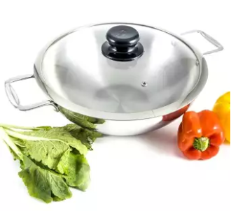 Stainless Steel 3 Layer Wok with Glass Lid and SS Handle - 30cm - Silver, 3 image