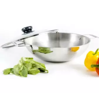 Stainless Steel 3 Layer Wok with Glass Lid and SS Handle - 30cm - Silver, 5 image